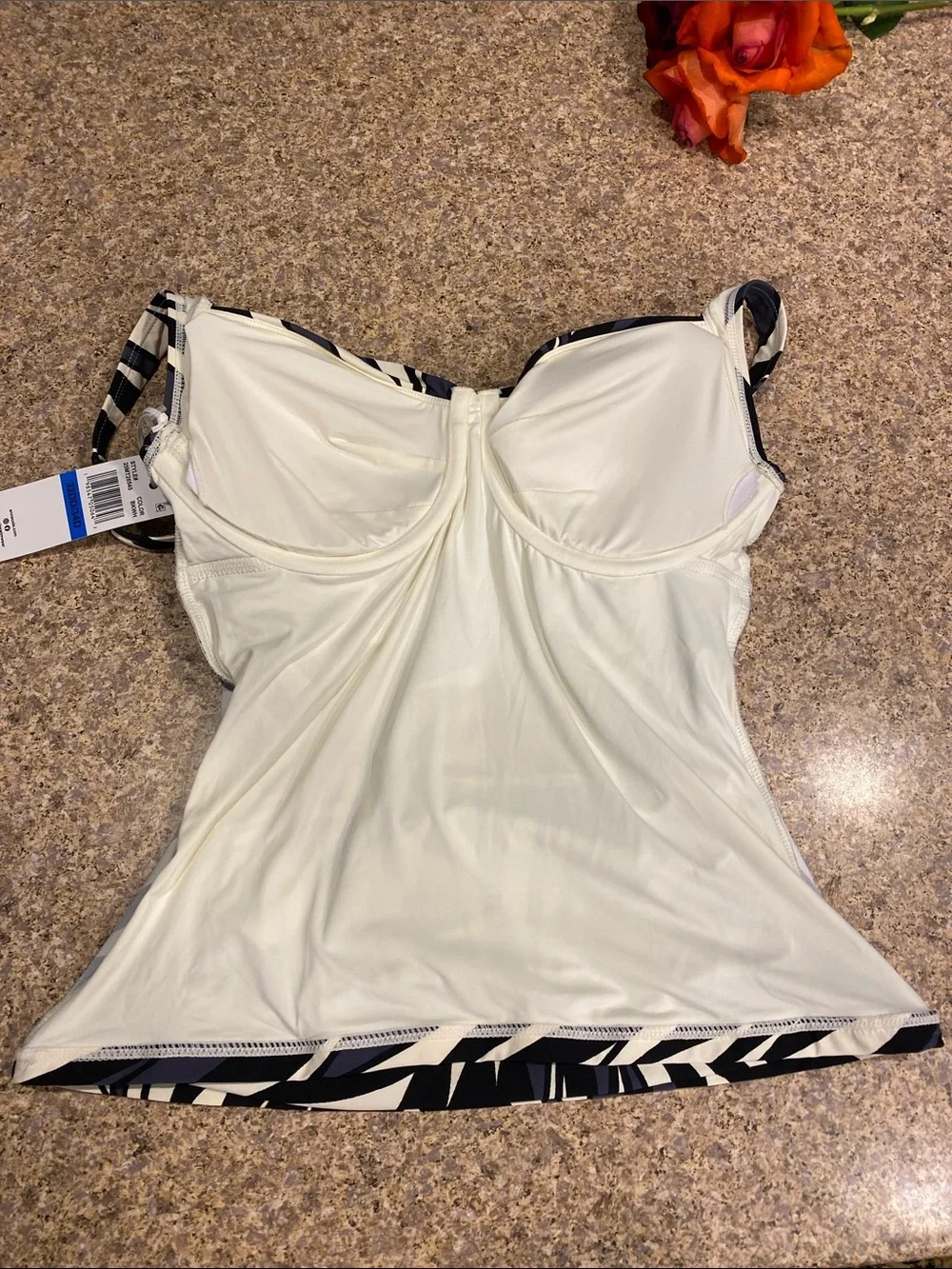 Anne Cole Twist Front Tankini Top 32DD 34D 25MT26545 NWT Black White Geometric